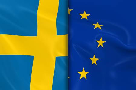 57113327 banderas de suecia y la unión europea split down the middle render 3d de la bandera sueca y la bandera 